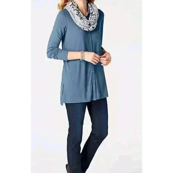 J. Jill Relaxed Button Knit Tunic Blue FALL SIZE L comfy - Picture 1 of 5